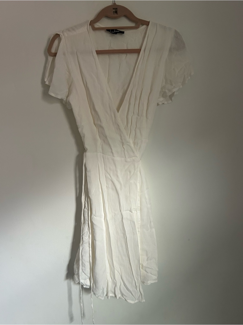 Lulu's Cream Wrap Mini Dress with Flutter Sleeves